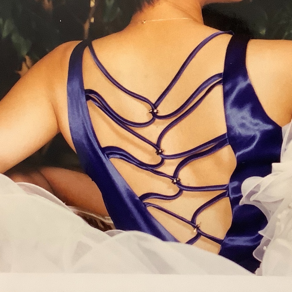 Vintage Blue Satin Formal Evening Gown